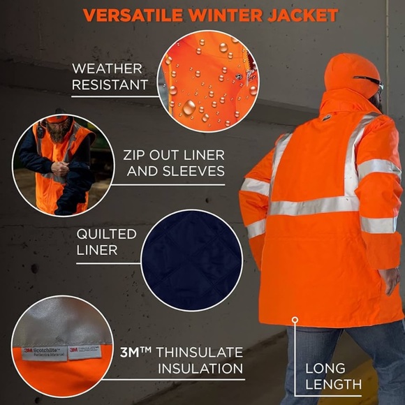 Ergodyne GloWear High Vis warm 4-in-1 Reflective Safety Jacket Orange size Large - Picture 5 of 16